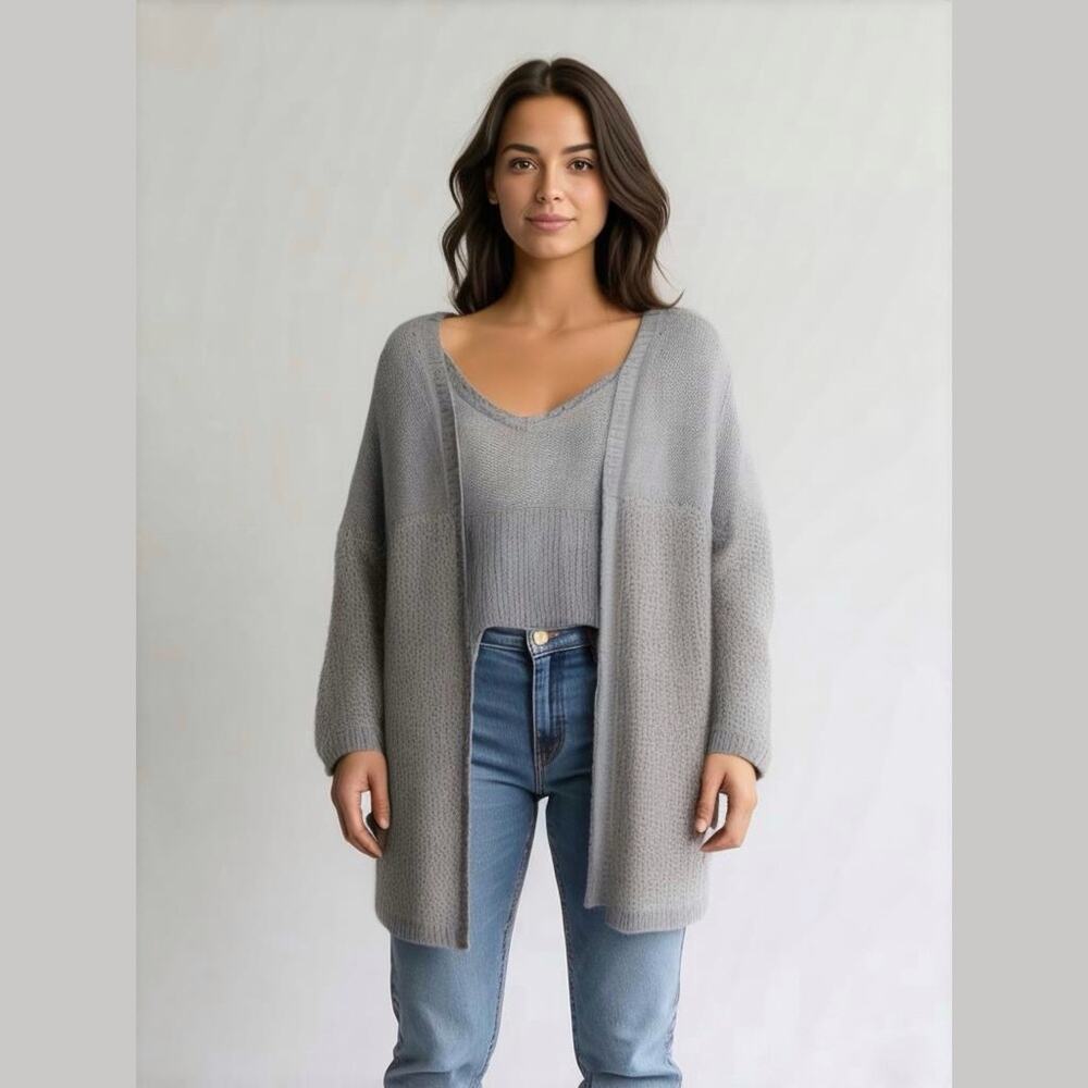 Sundance Catalog Knit Mohair Wool Open Front Cardigan Sweater in Gray size S